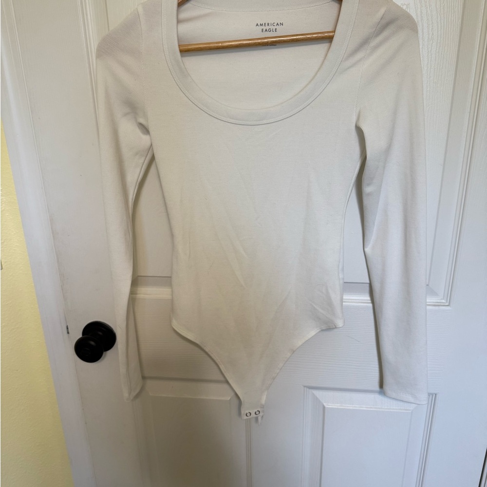 American Eagle Outfitters White Ribbed Long Sleeve Bodysuit